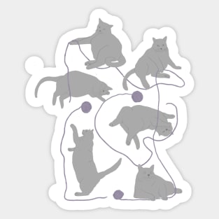 Fat Gray Cats Playing with Yarn Sticker